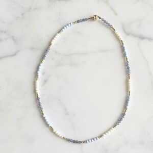 💎 Custom Handmade Beaded Choker Necklace - Pearl, Gold, & Purple Cat's Eye